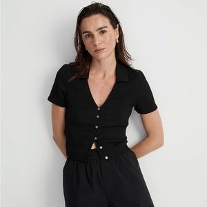 NWT Crinkled Y-Neck Button-Down Shirt